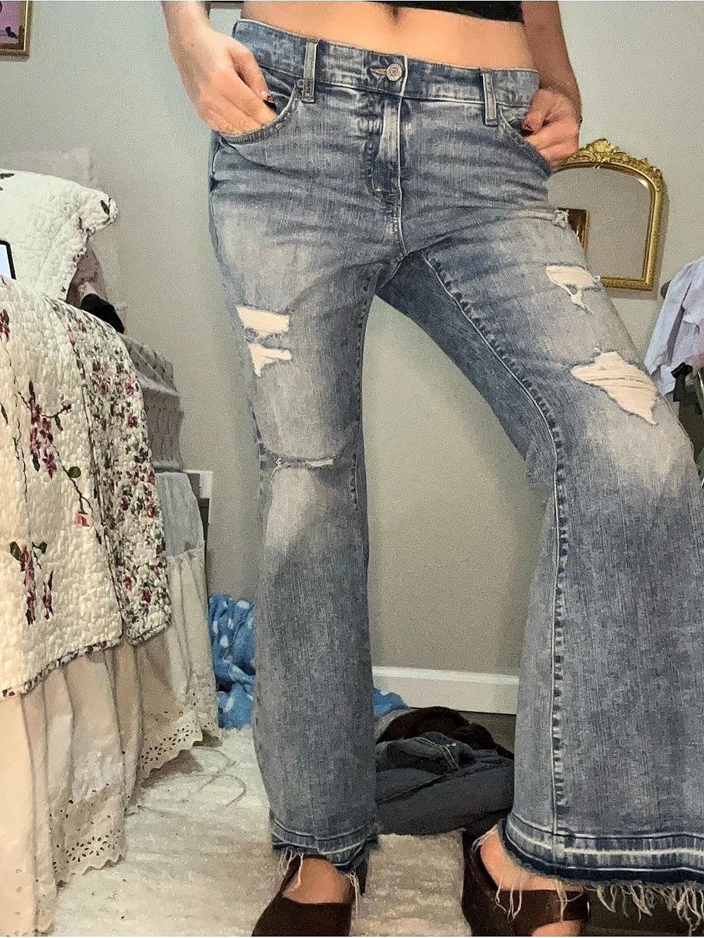 Torrid Perfect Super Flare Vintage Super Stretch Distressed Jeans Blue Waist 12R